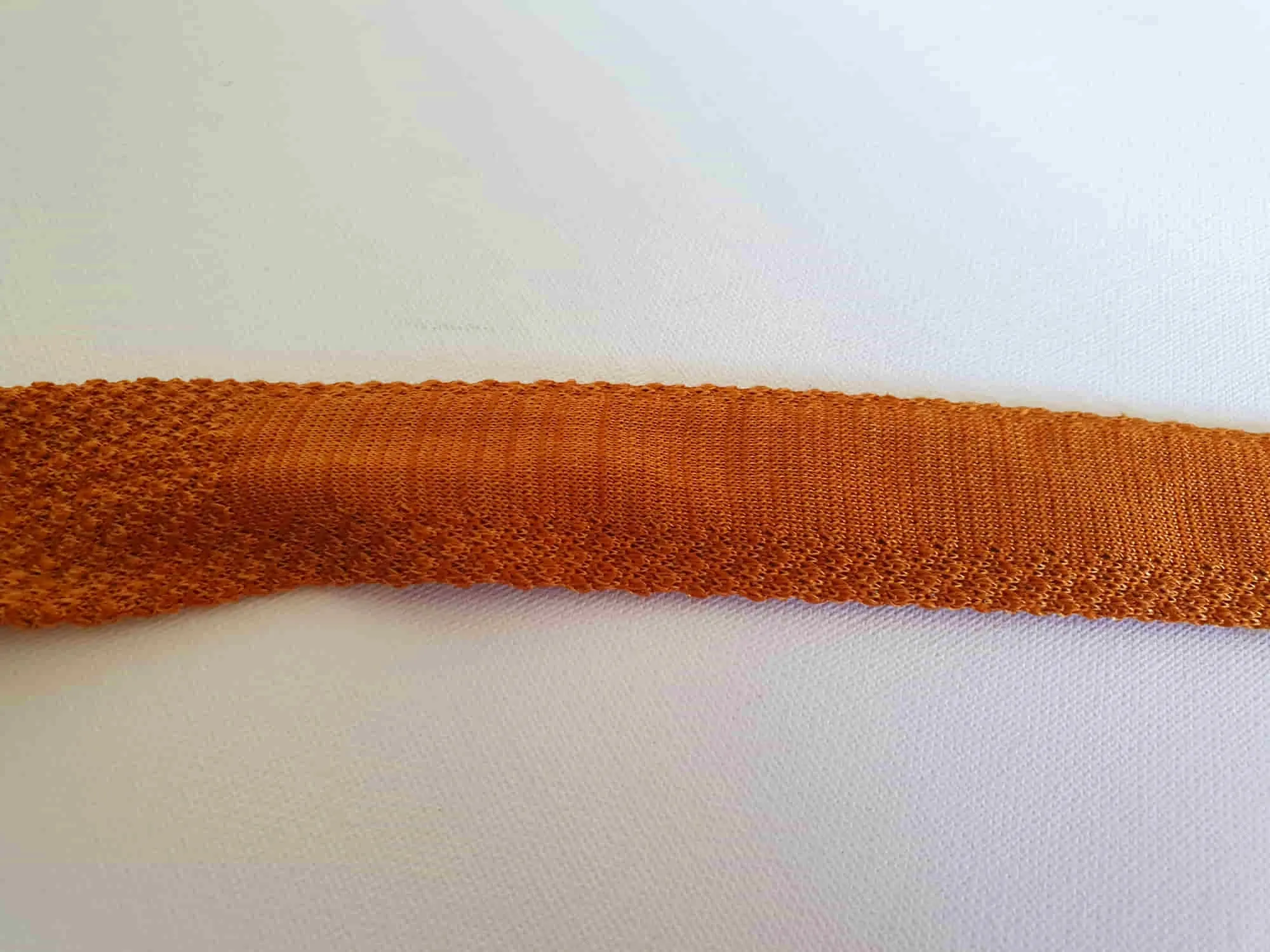 1960s Knitted Tan Tie With Square Blade