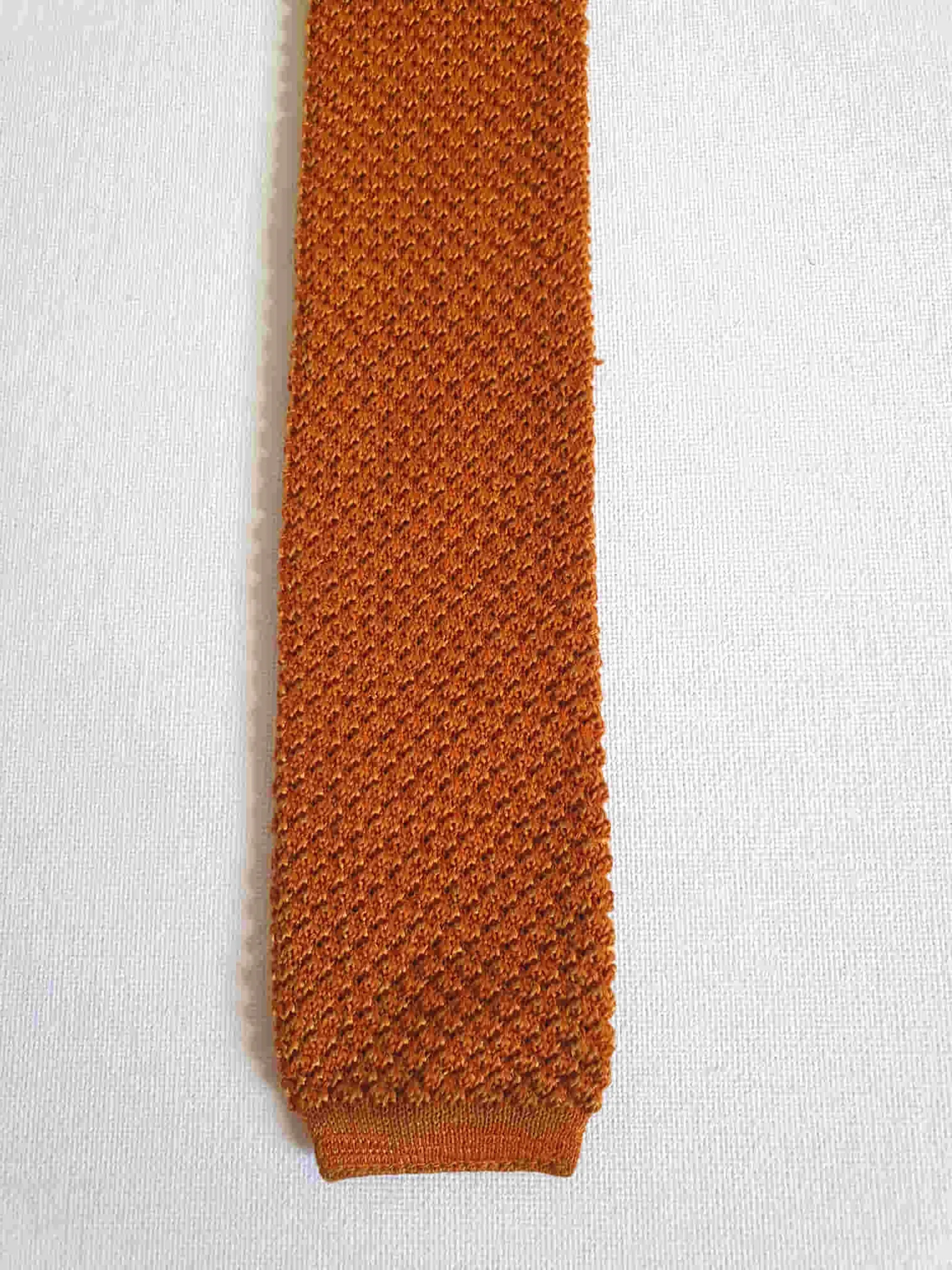 1960s Knitted Tan Tie With Square Blade