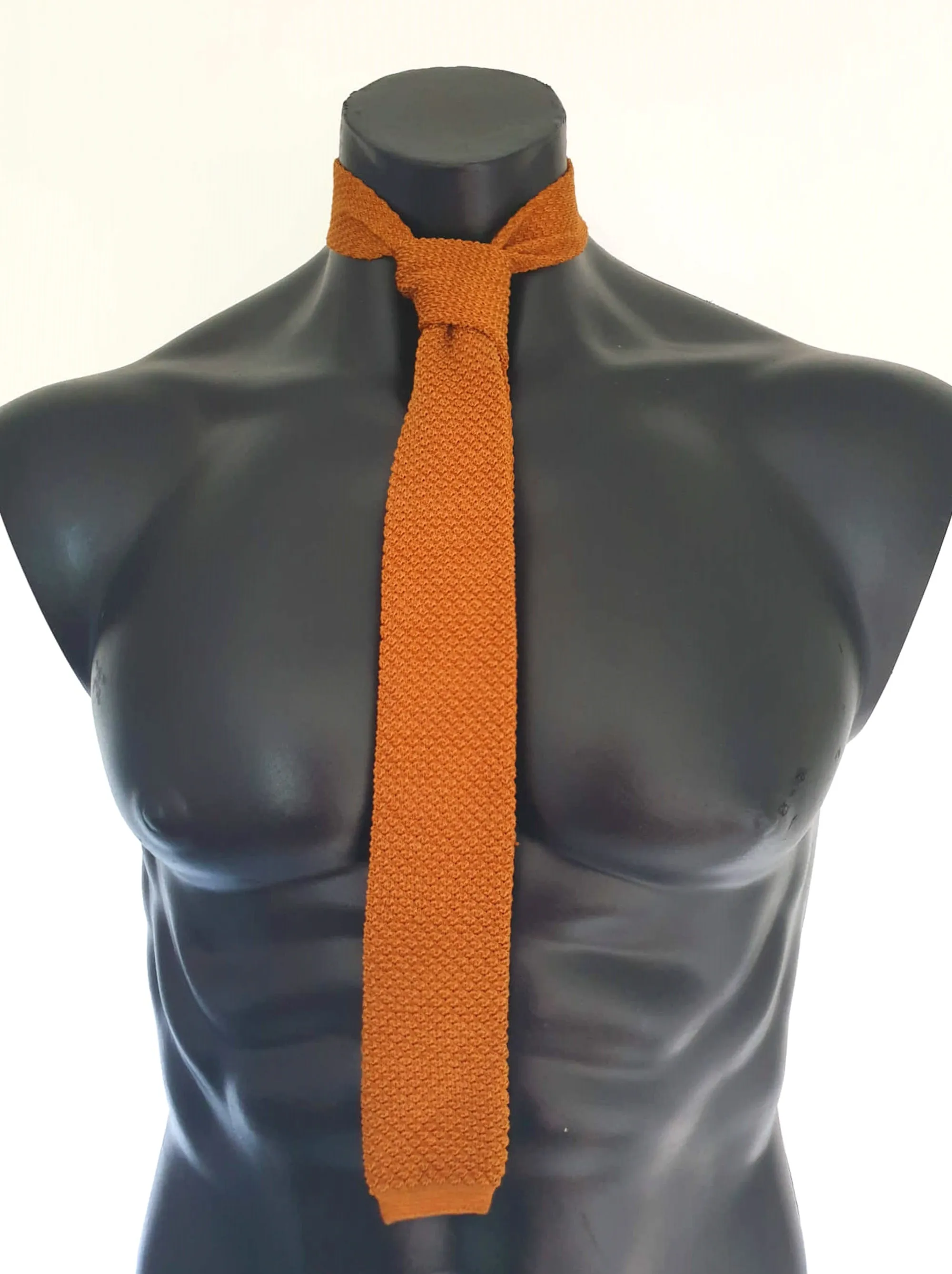 1960s Knitted Tan Tie With Square Blade