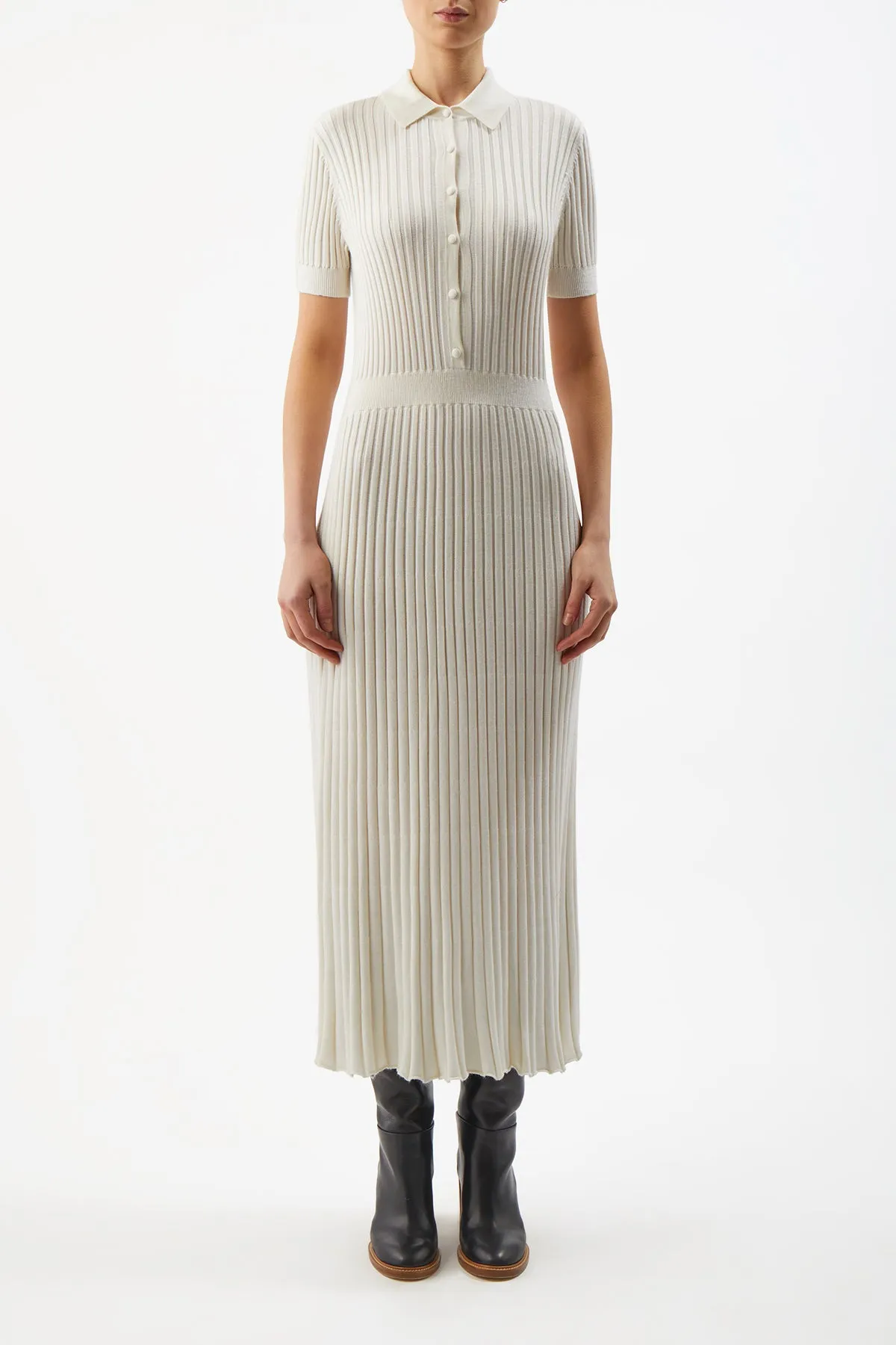 Amor Knit Midi Dress in Ivory Cashmere Silk