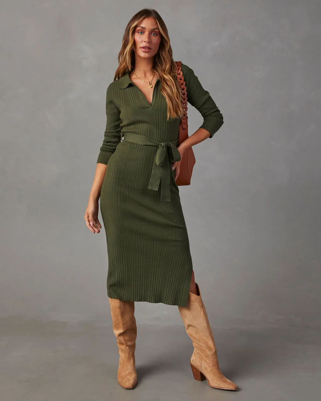 Asmara Tie Waist Midi Sweater Dress