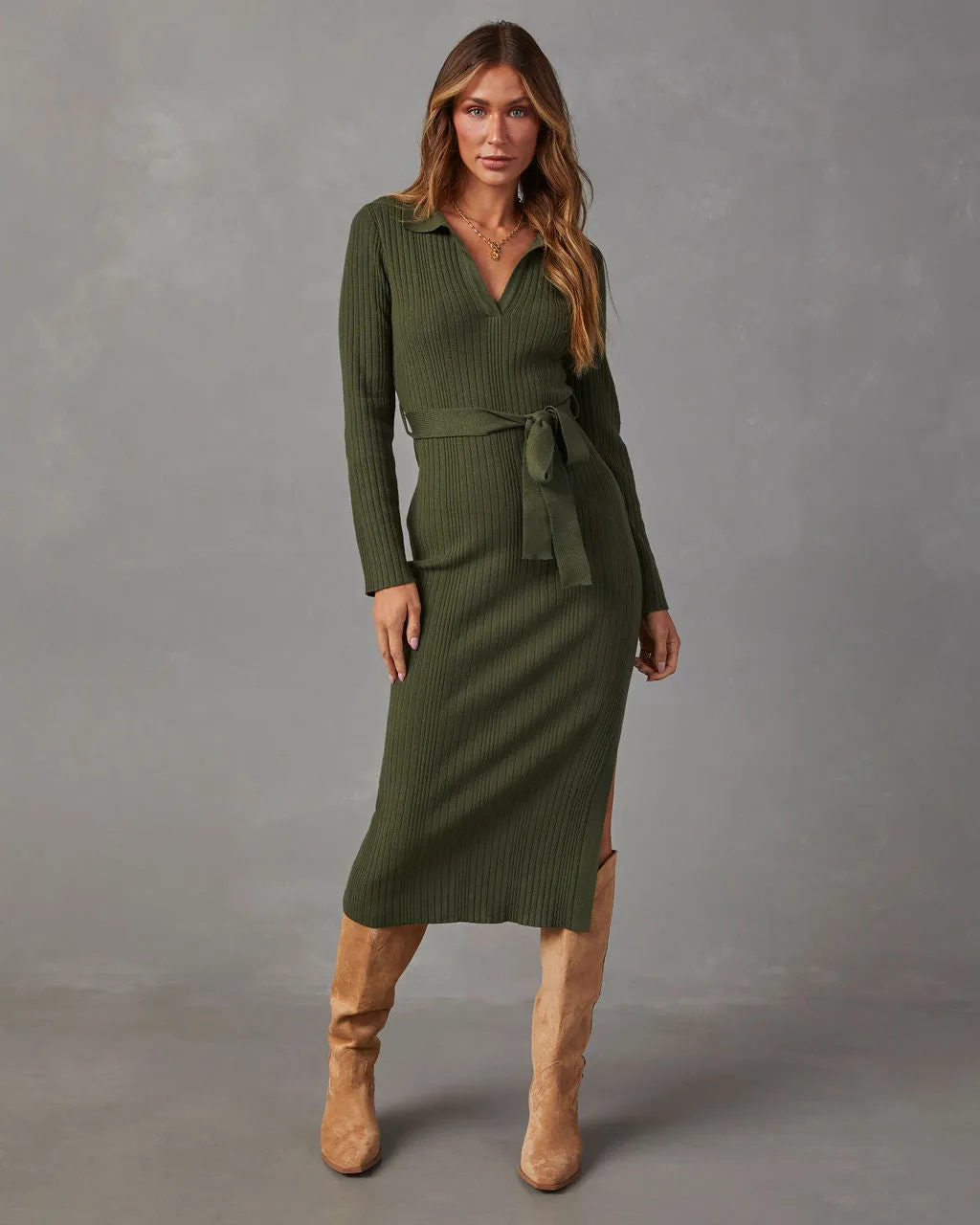 Asmara Tie Waist Midi Sweater Dress