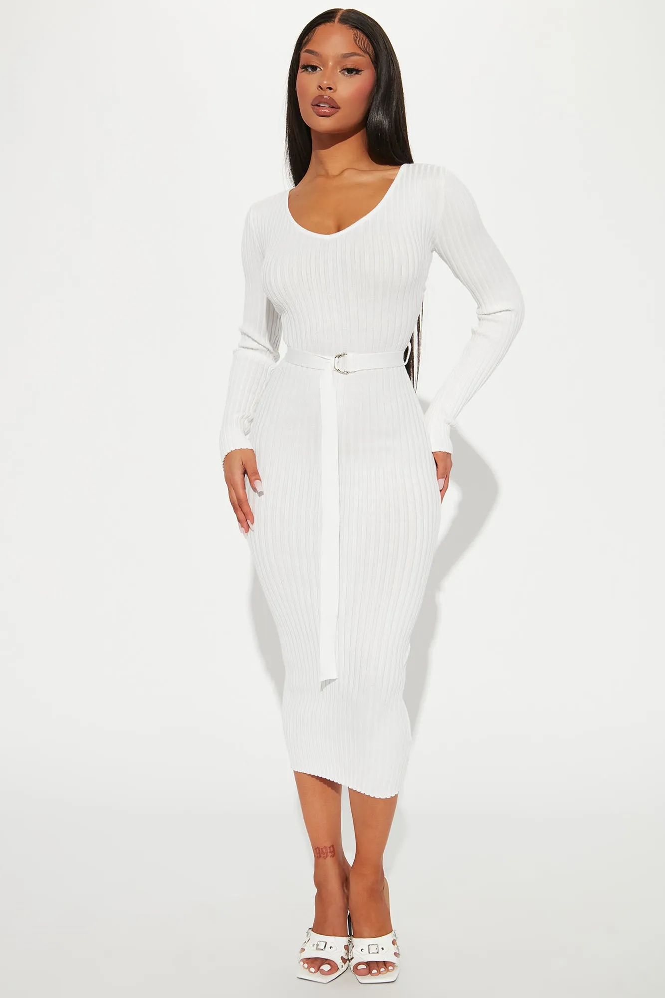 Autumn Calls Sweater Midi Dress - Off White