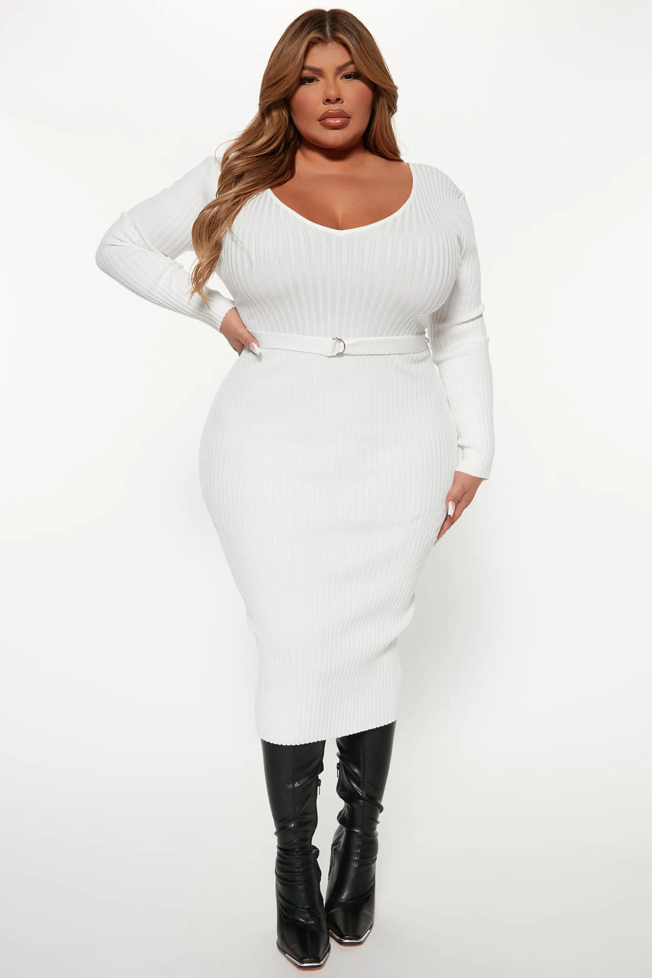 Autumn Calls Sweater Midi Dress - Off White