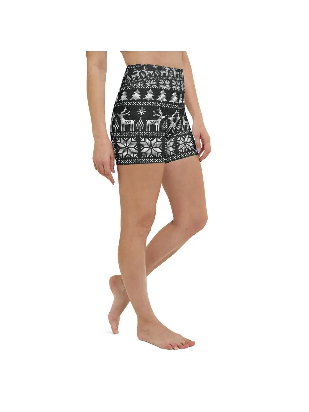 B&W Ugly Christmas Yoga Shorts