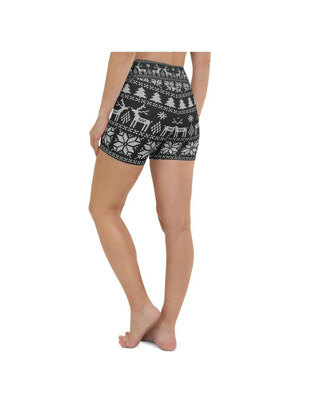 B&W Ugly Christmas Yoga Shorts