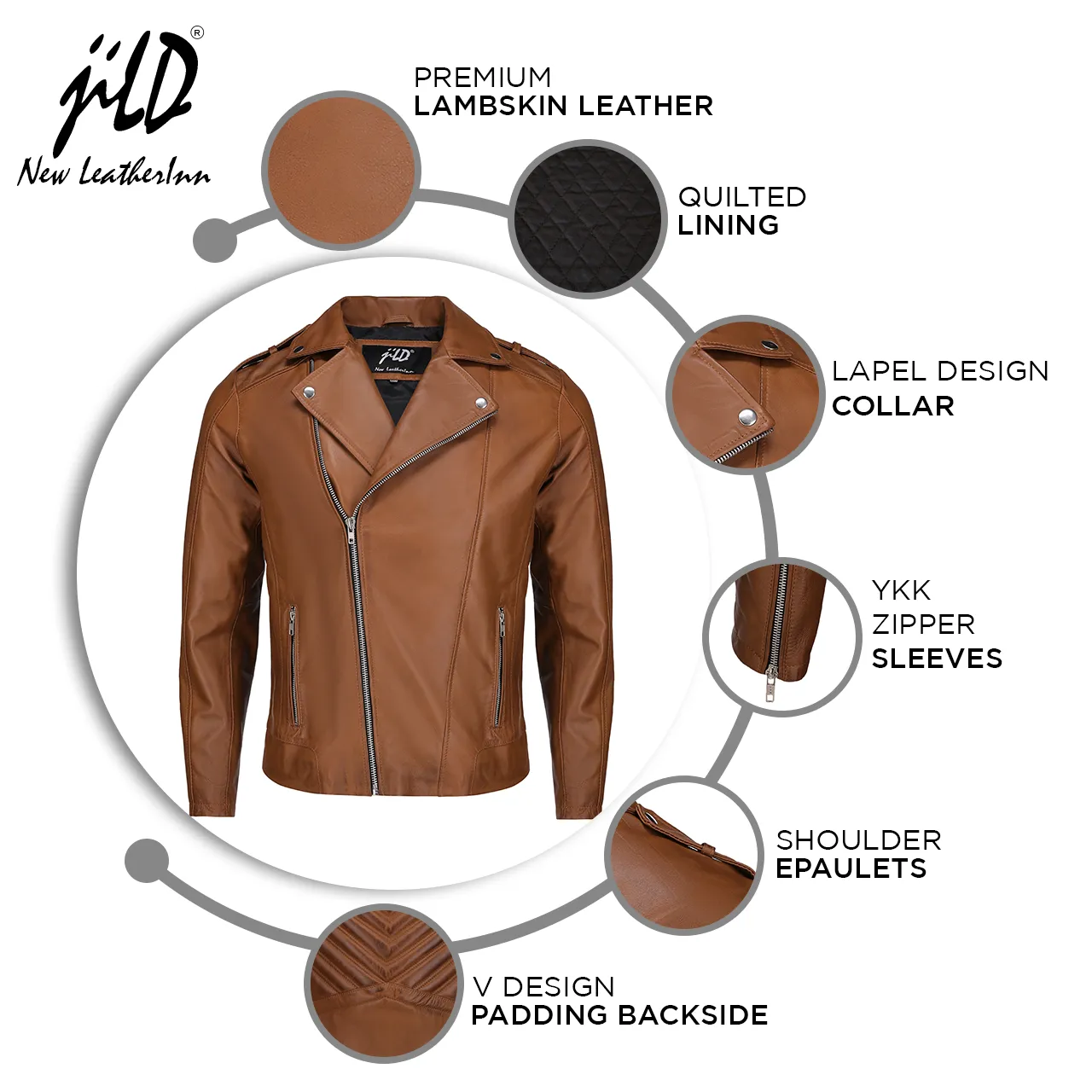 Biker Style Vintage Leather Jacket Men - Casual Fashion Asymmetric Zip-Up Cafe`Racer Waxed Lambskin Leather Motorcycle Jacket