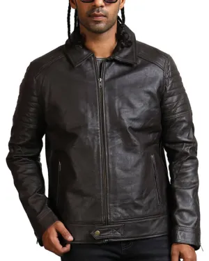 Black Collared Leather Biker Jacket