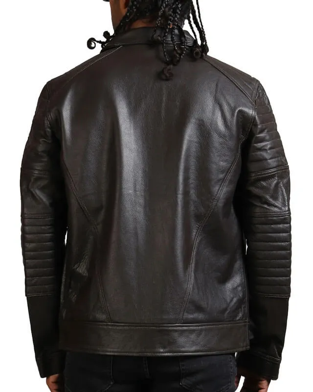 Black Collared Leather Biker Jacket