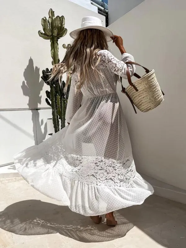 Bohemian Lace Sun Protection Sheer Blouse