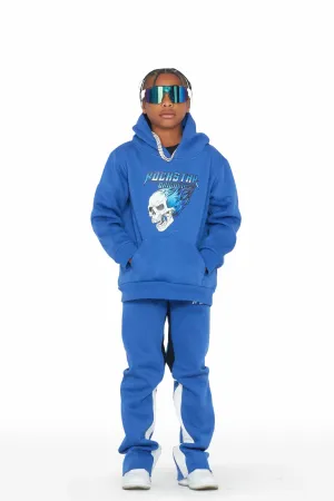 Boys Francis Royal Blue Hoodie Stacked Flare Track Set