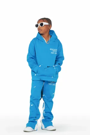 Boys Jaco Blue Hoodie Stacked Flare Track Set