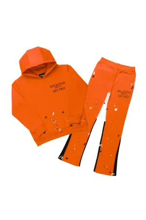 Boys Jaco Orange Hoodie Stacked Flare Track Set