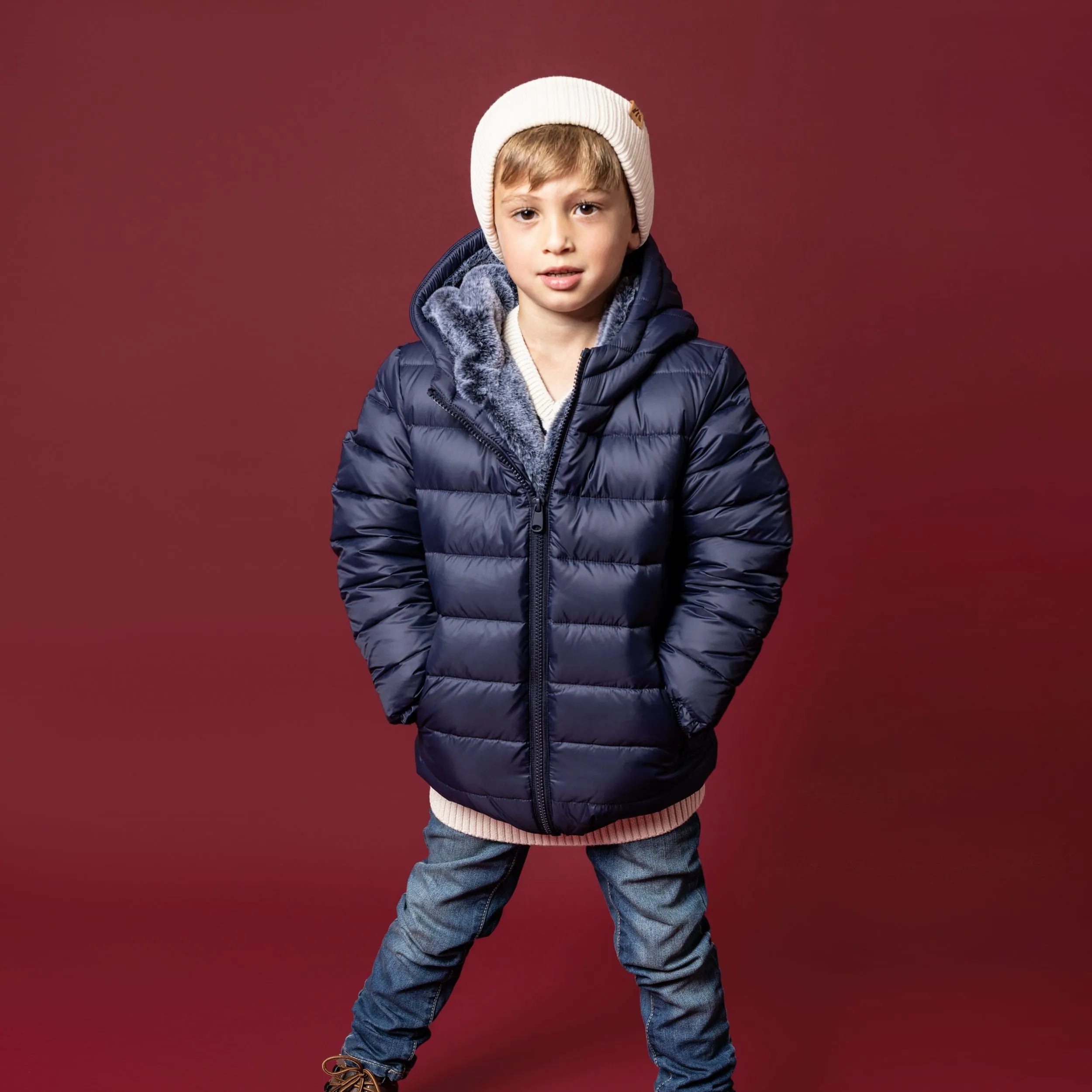 Boys Navy Basic Classic Puffer Coat