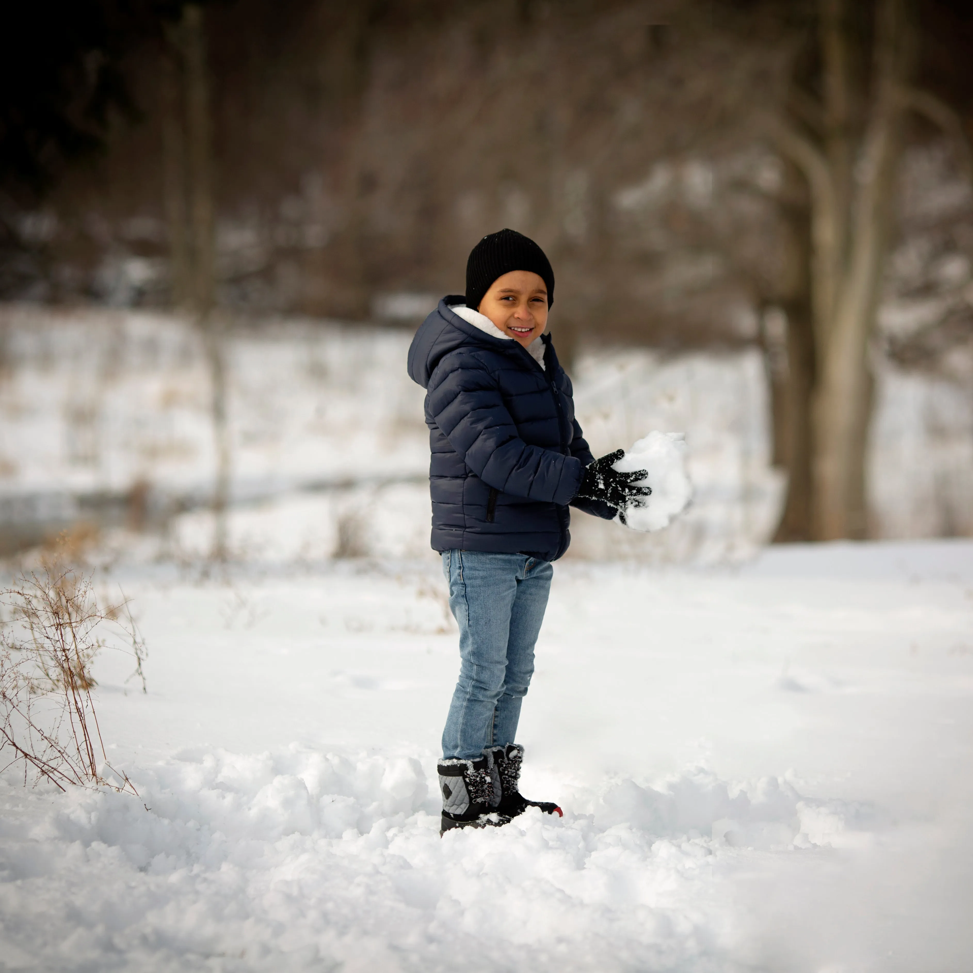 Boys Navy Basic Classic Puffer Coat