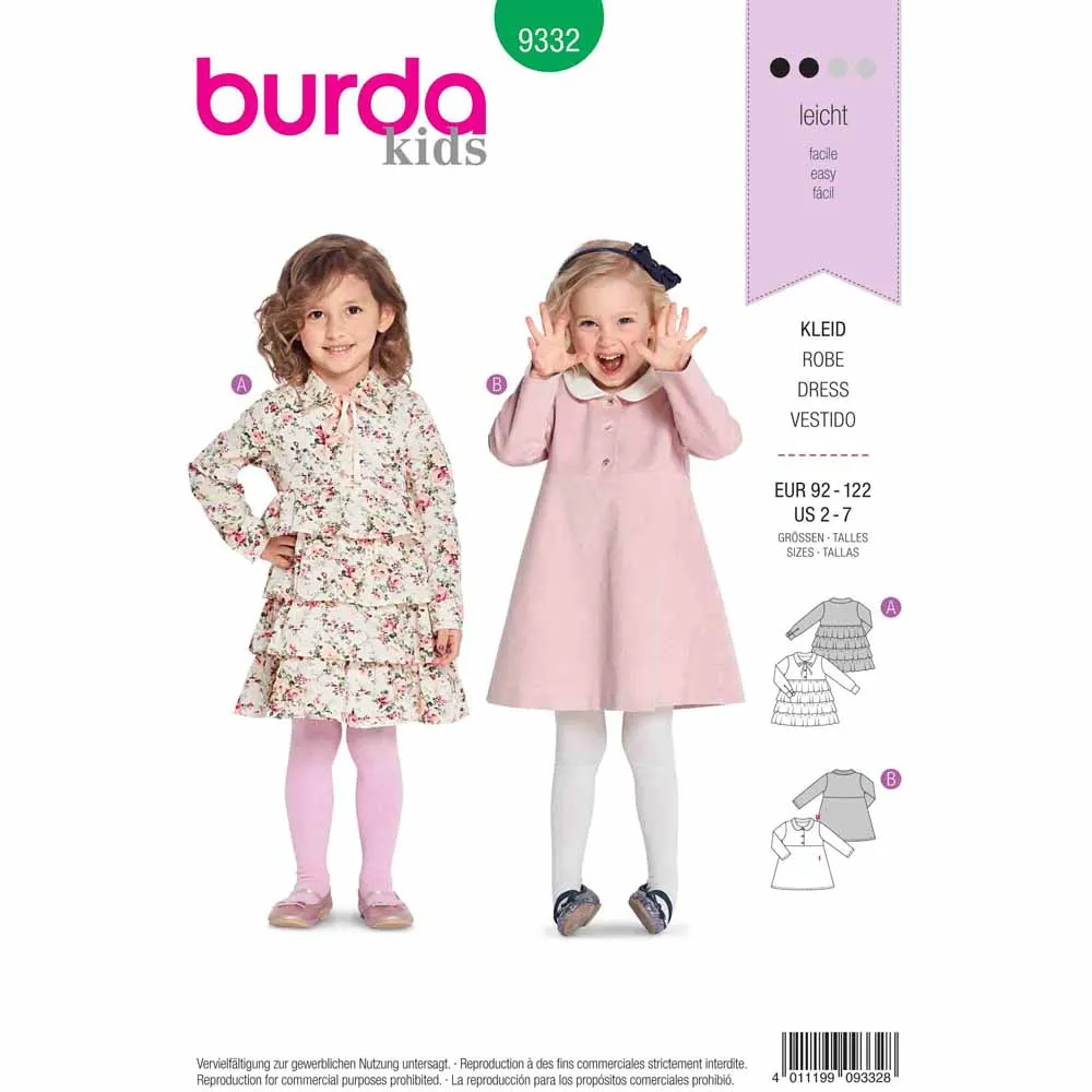 BURDA 9332 - Empire Waist Dress with Frilled Skirt or Flared Skirt