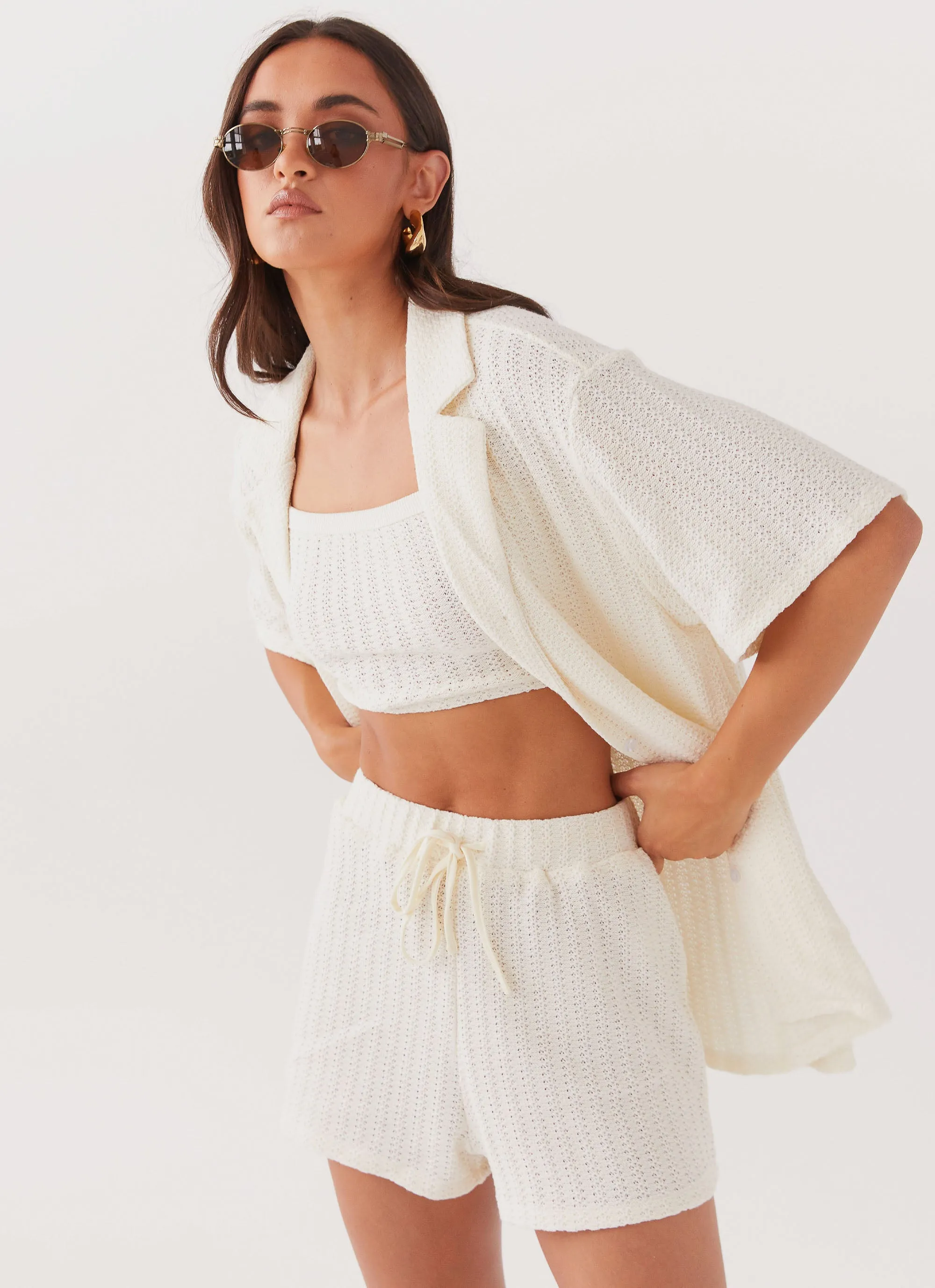 By The Bay Oversized Knit Shorts - Ivory