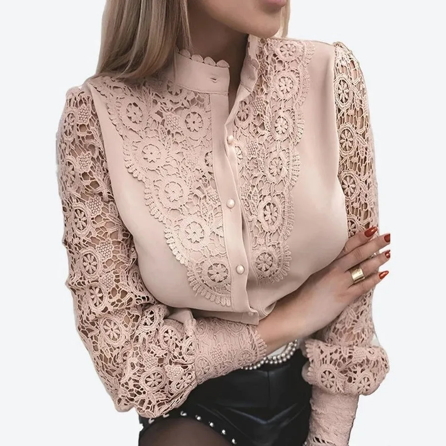 Chic Lace Button-Up Blouses