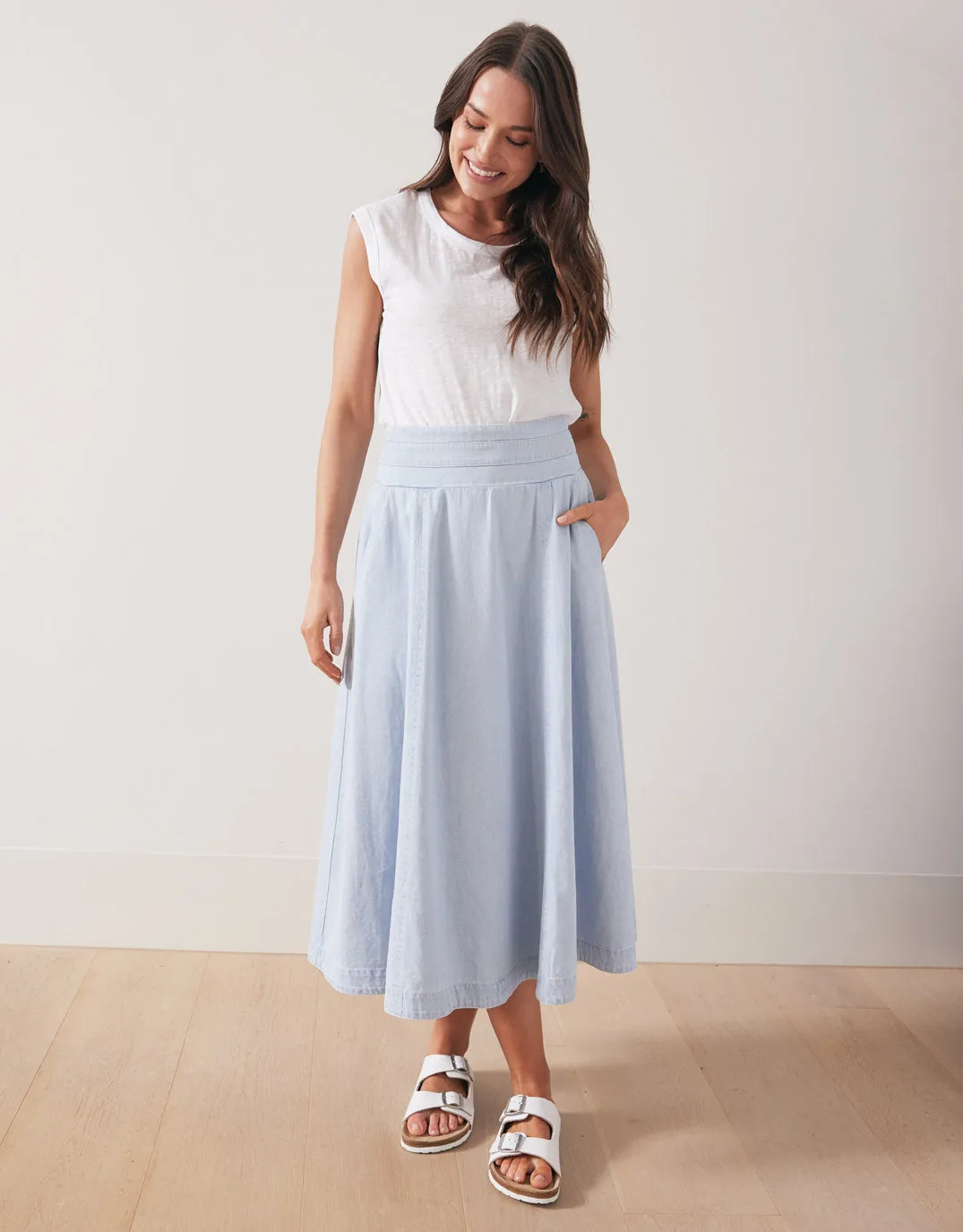 Dakota Denim Midi Skirt - Light Wash