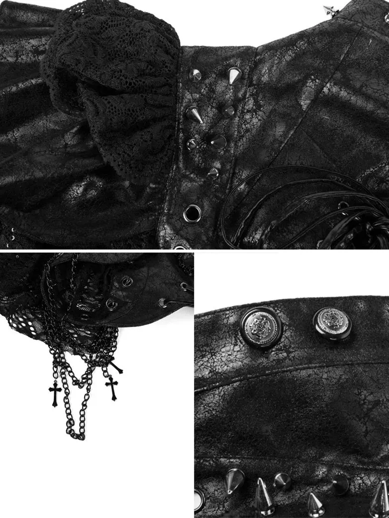 Dark Gothic Leather and Lace Studd Shrug