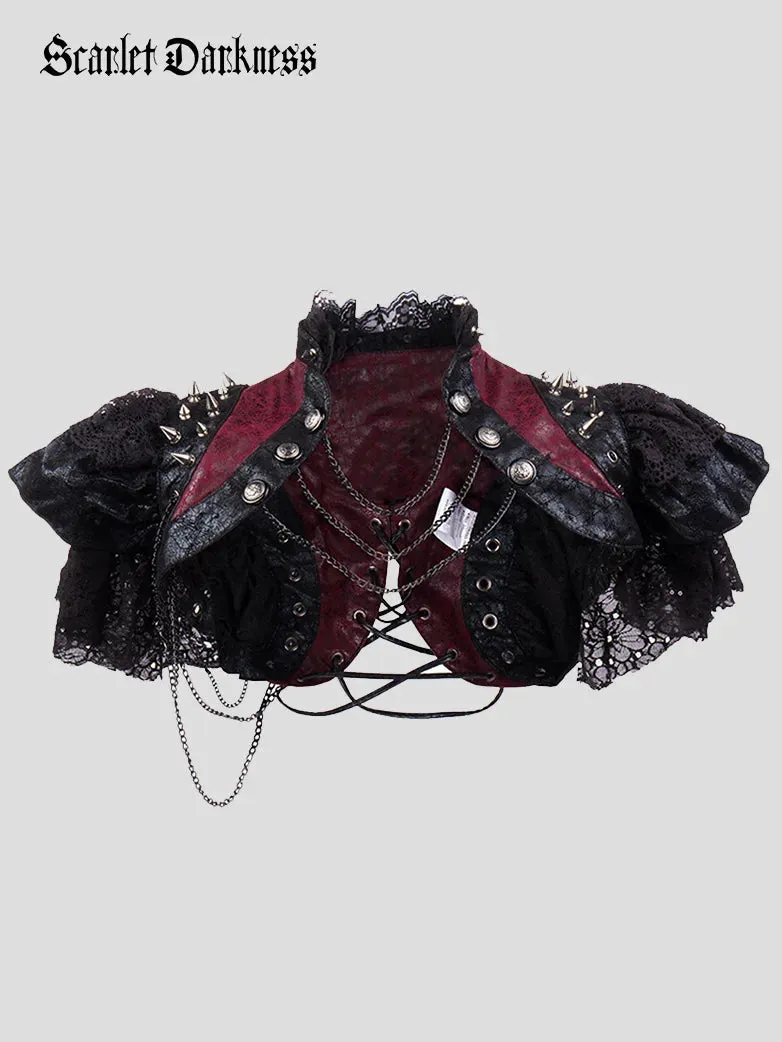 Dark Gothic Leather and Lace Studd Shrug