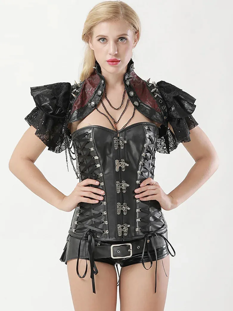 Dark Gothic Leather and Lace Studd Shrug