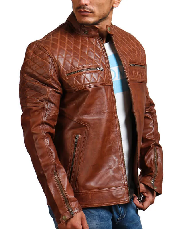 Diamond Quilted Brown Leather Jacket