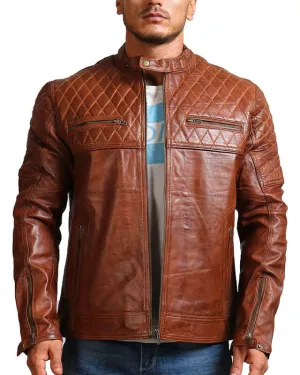 Diamond Quilted Brown Leather Jacket