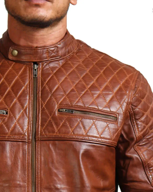 Diamond Quilted Brown Leather Jacket