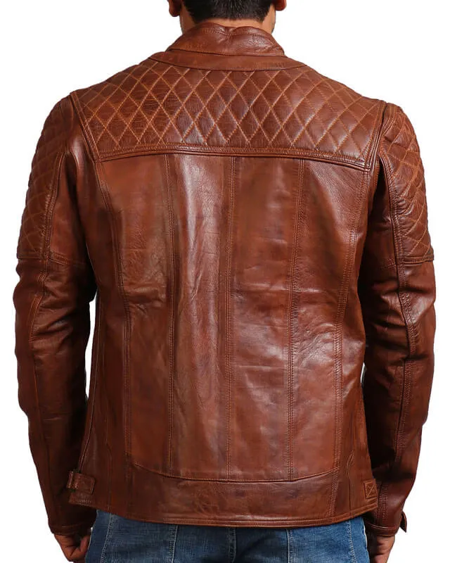 Diamond Quilted Brown Leather Jacket