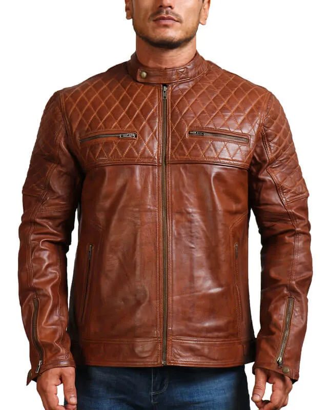 Diamond Quilted Brown Leather Jacket