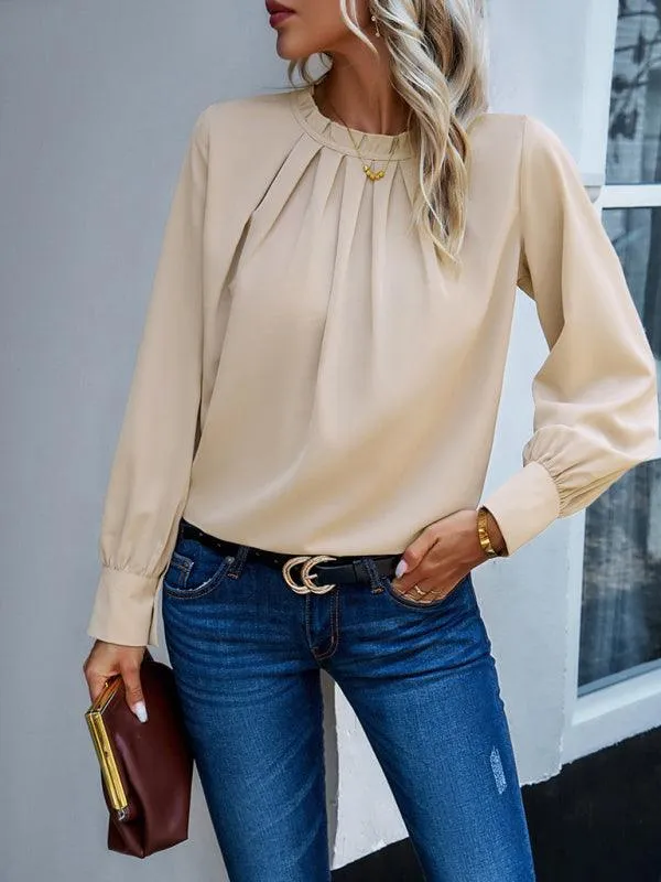 Elegant Lace-Accented Long-Sleeve Blouse - Women's Chic Top