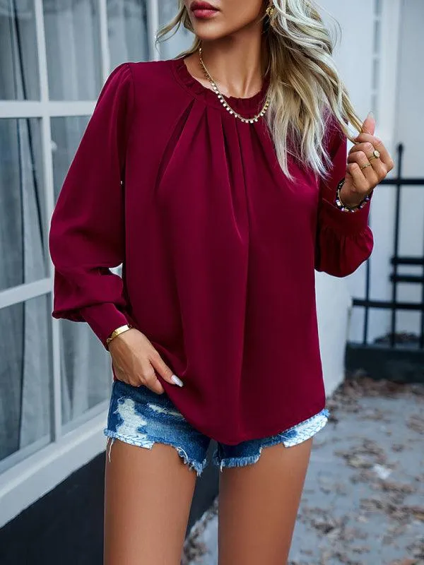 Elegant Lace-Accented Long-Sleeve Blouse - Women's Chic Top