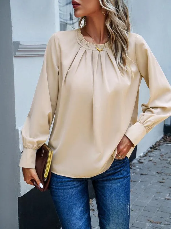 Elegant Lace-Accented Long-Sleeve Blouse - Women's Chic Top