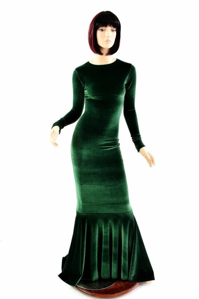 Green Velvet Long Sleeve Gown