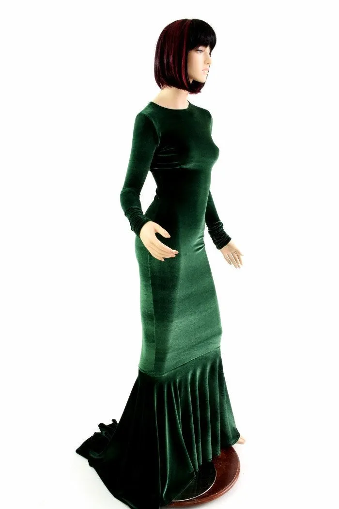 Green Velvet Long Sleeve Gown