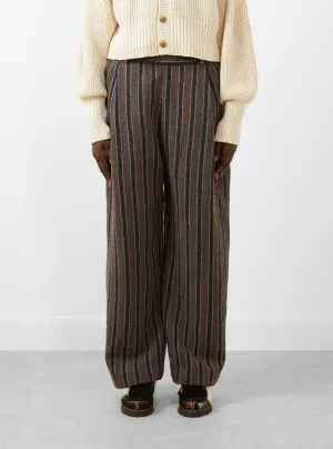 Japanese Boucle Striped Wool Georgia Trouser Brown Charcoal