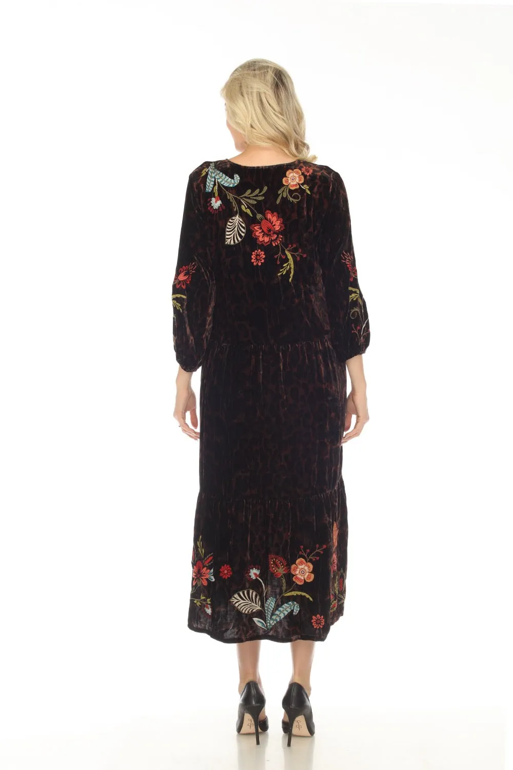 Johnny Was JWLA Isabella Velvet Embroidered Tiered Maxi Dress Boho Chic J30023