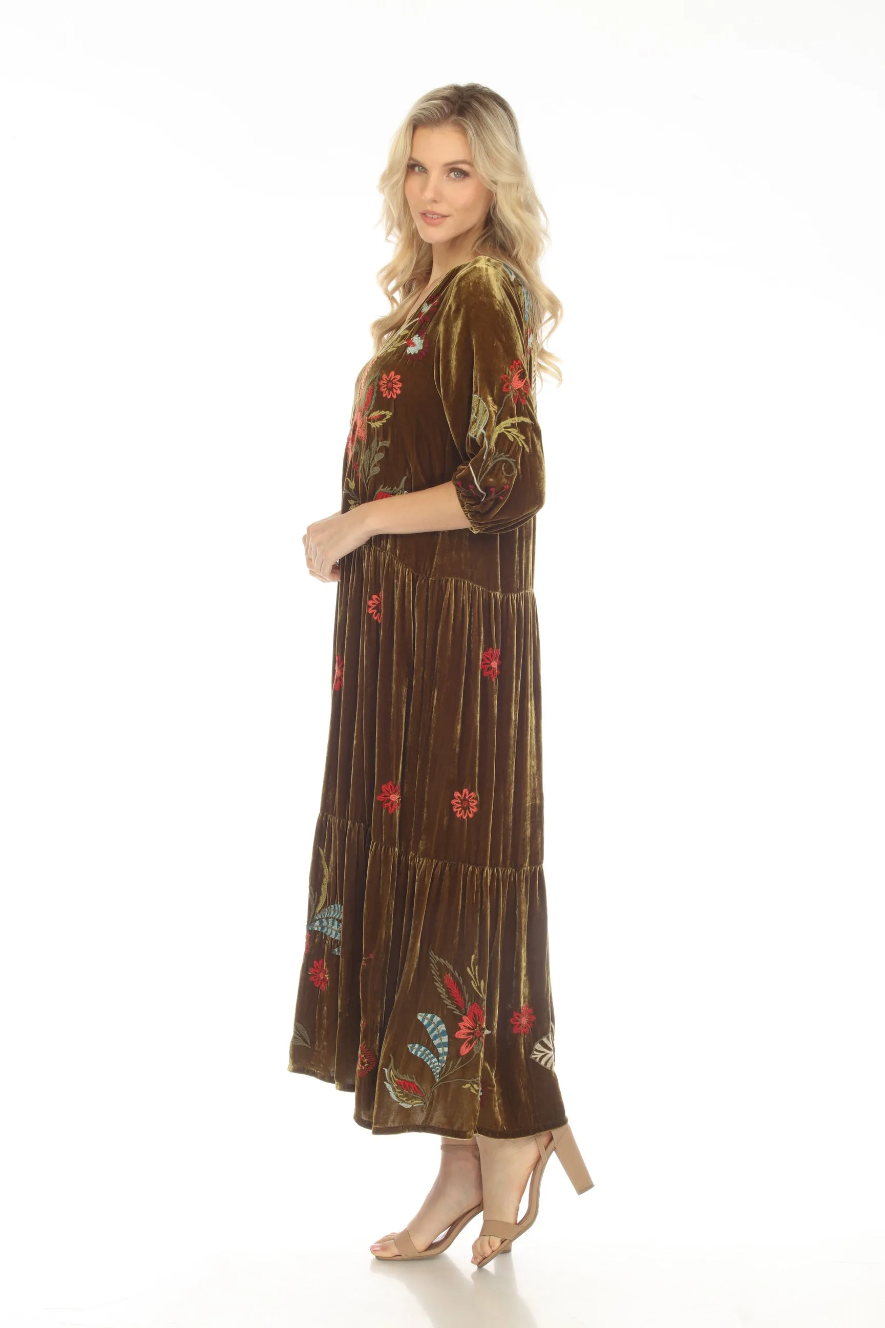 Johnny Was JWLA Isabella Velvet Embroidered Tiered Maxi Dress Boho Chic J39523 *