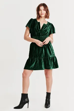 KARIANA FRONT PLACKET DRESS DARK GREEN VELVET