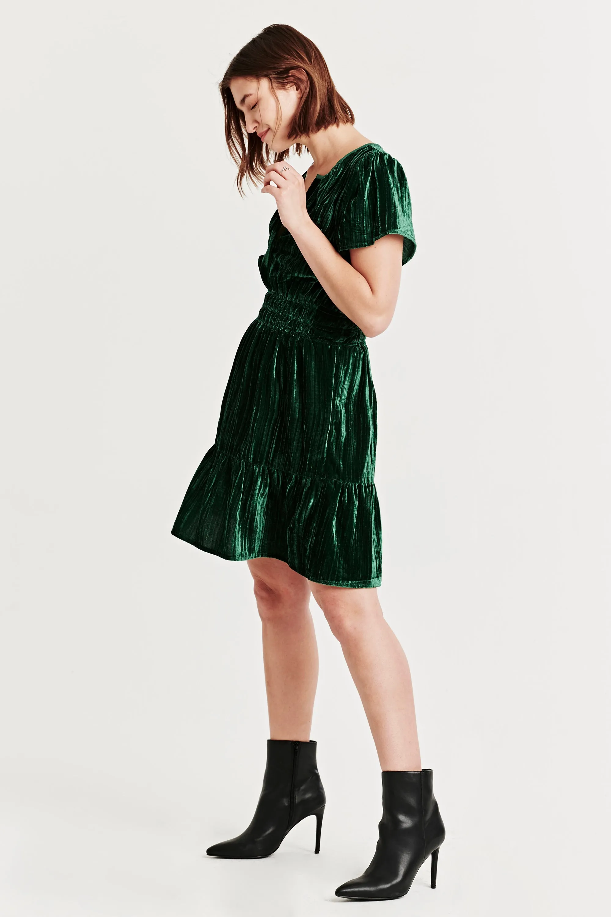 KARIANA FRONT PLACKET DRESS DARK GREEN VELVET