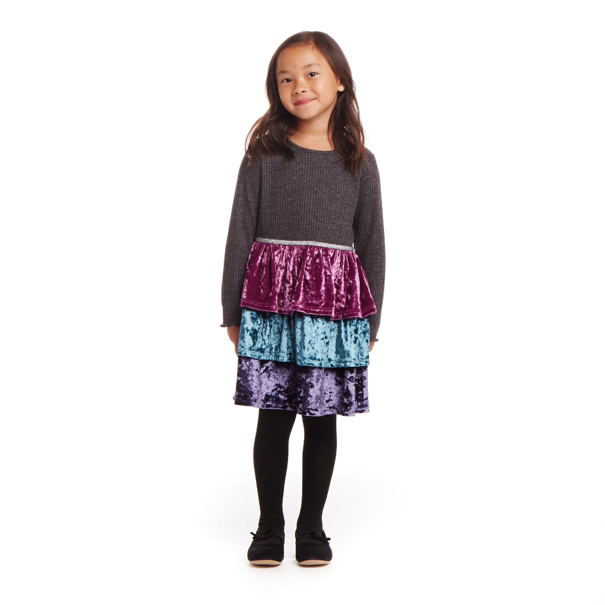 Kids Crushed Velvet Tiered Dress | Multicolor