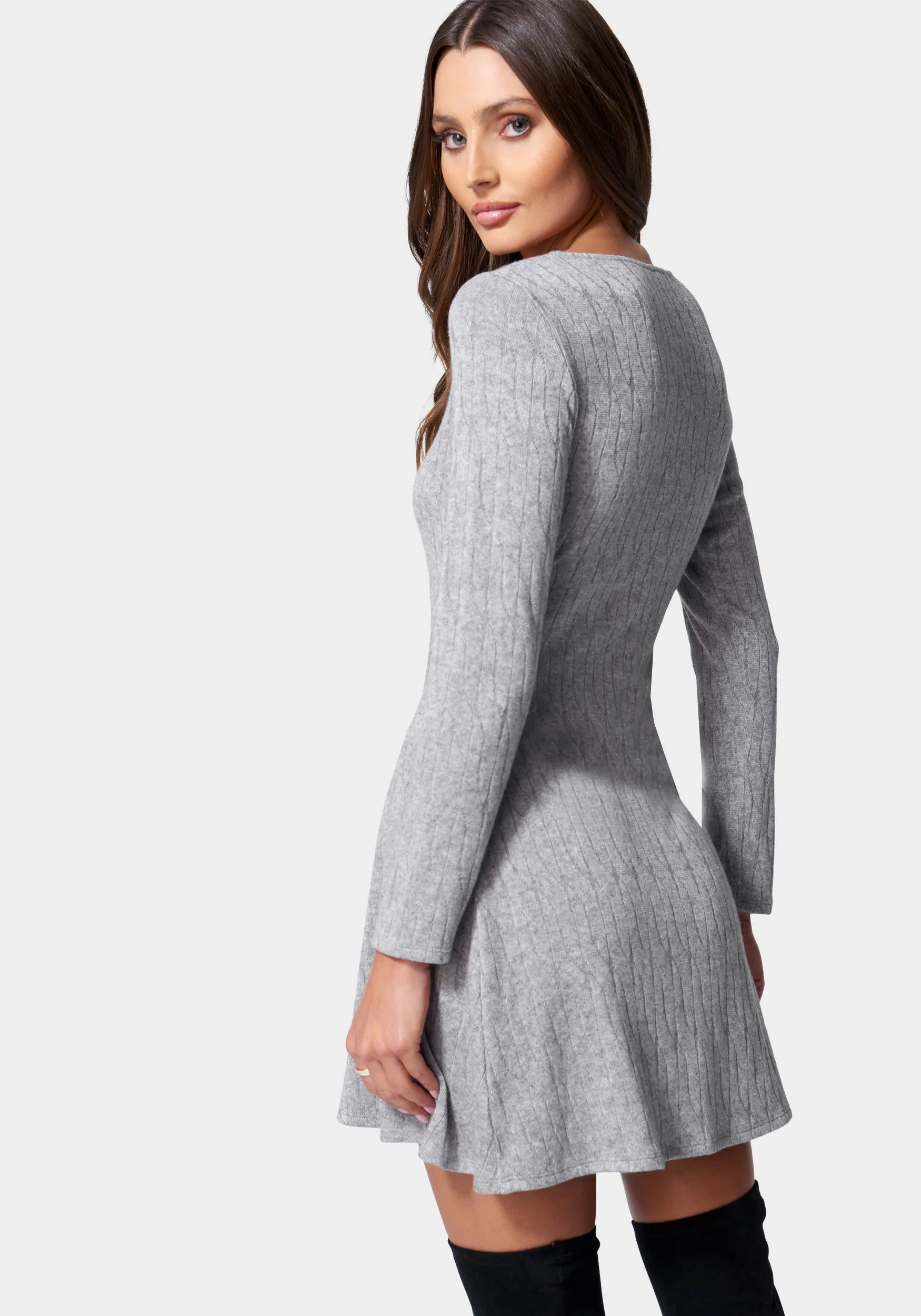 Long Sleeve Square Neck Rib Dress