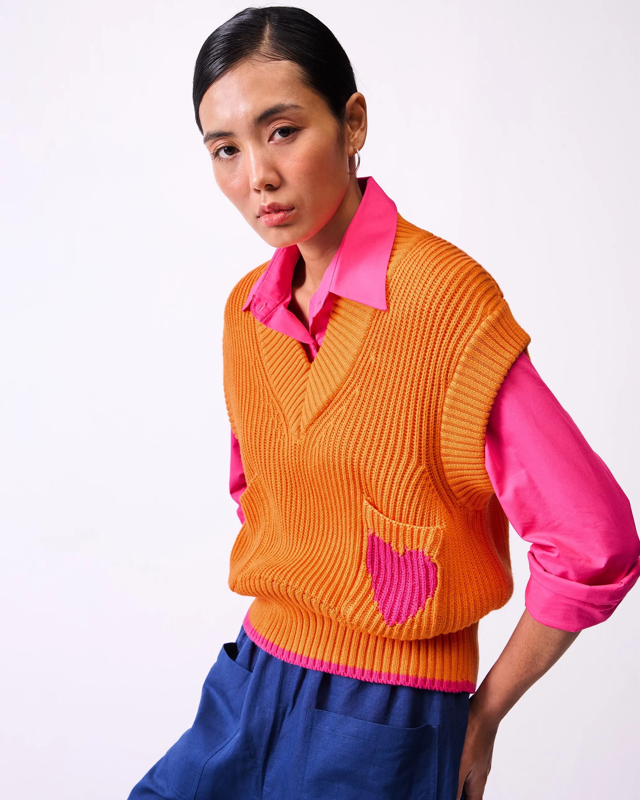 Lunar V-neck Sweater - Orange