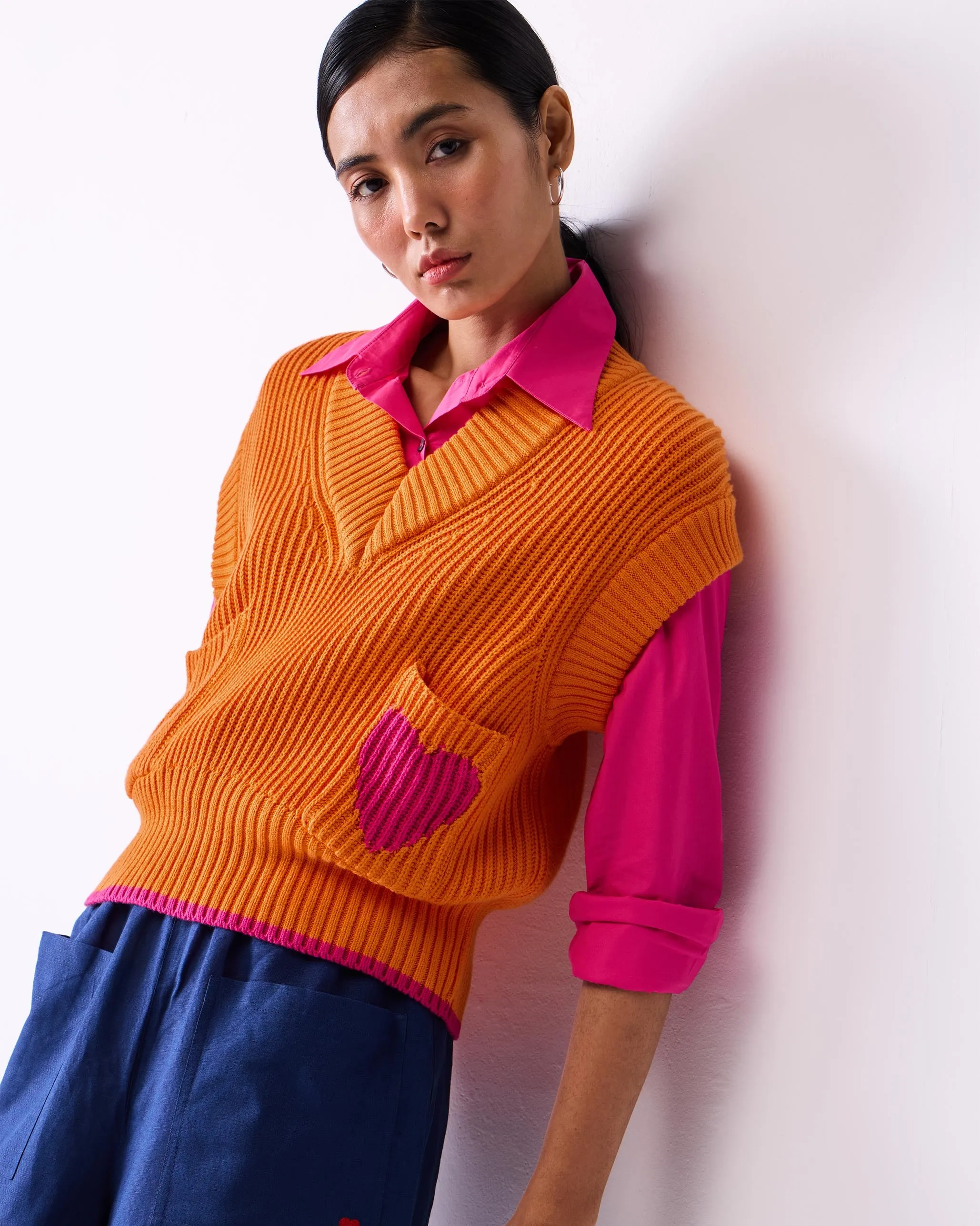 Lunar V-neck Sweater - Orange