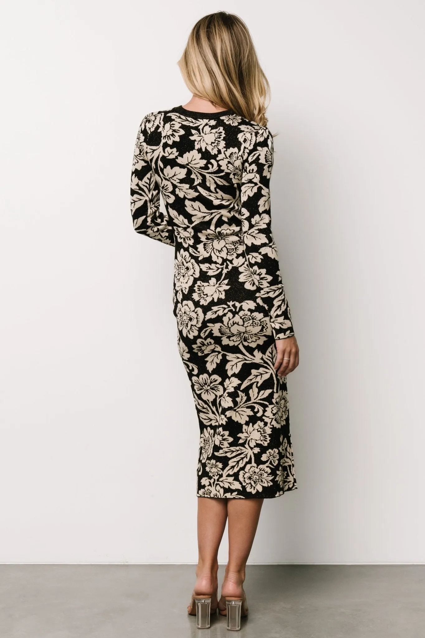 Marci Sweater Dress | Black   Ivory Floral