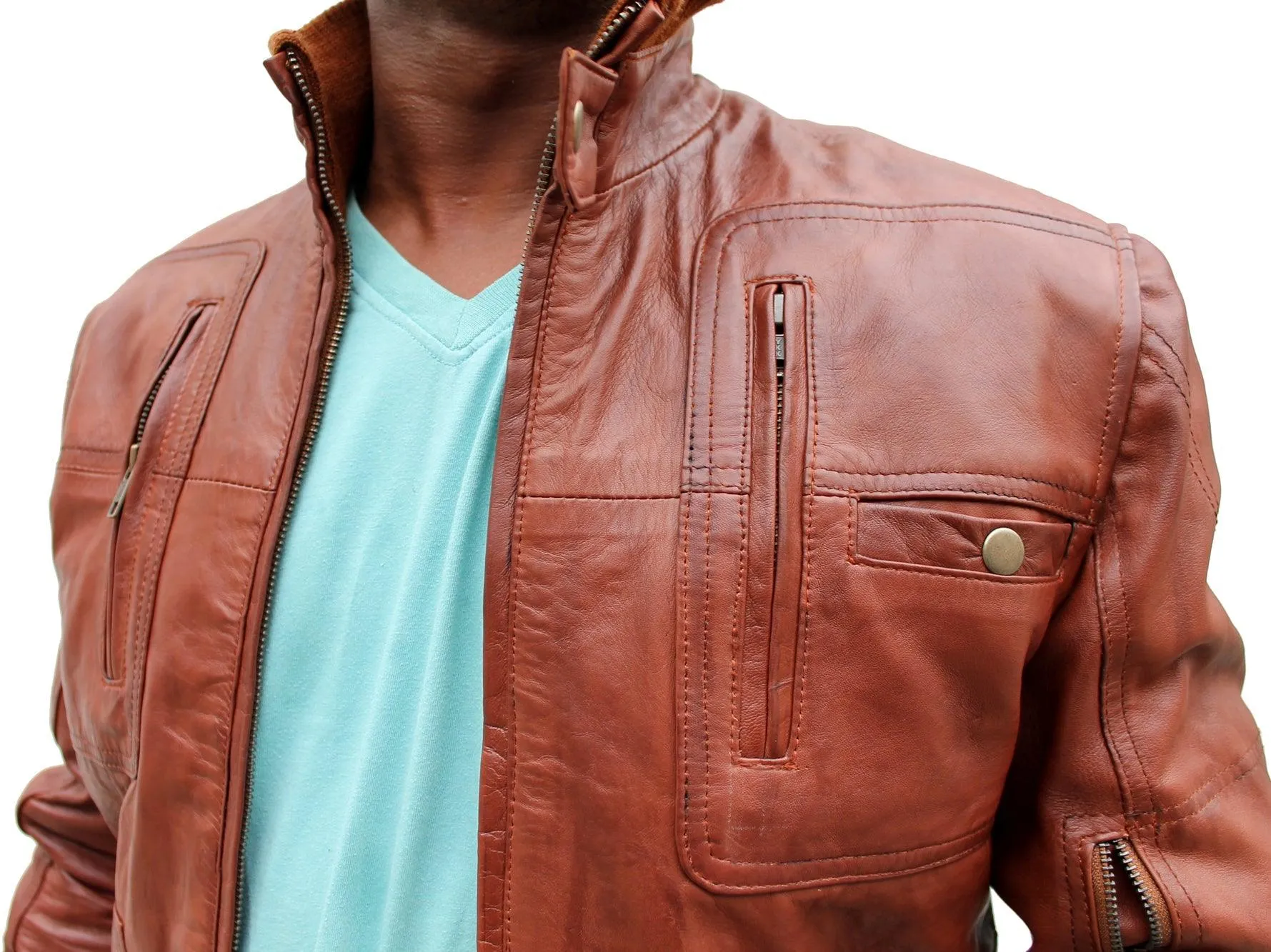 Men Vintage Biker Stylish Leather Jacket - Tan Brown