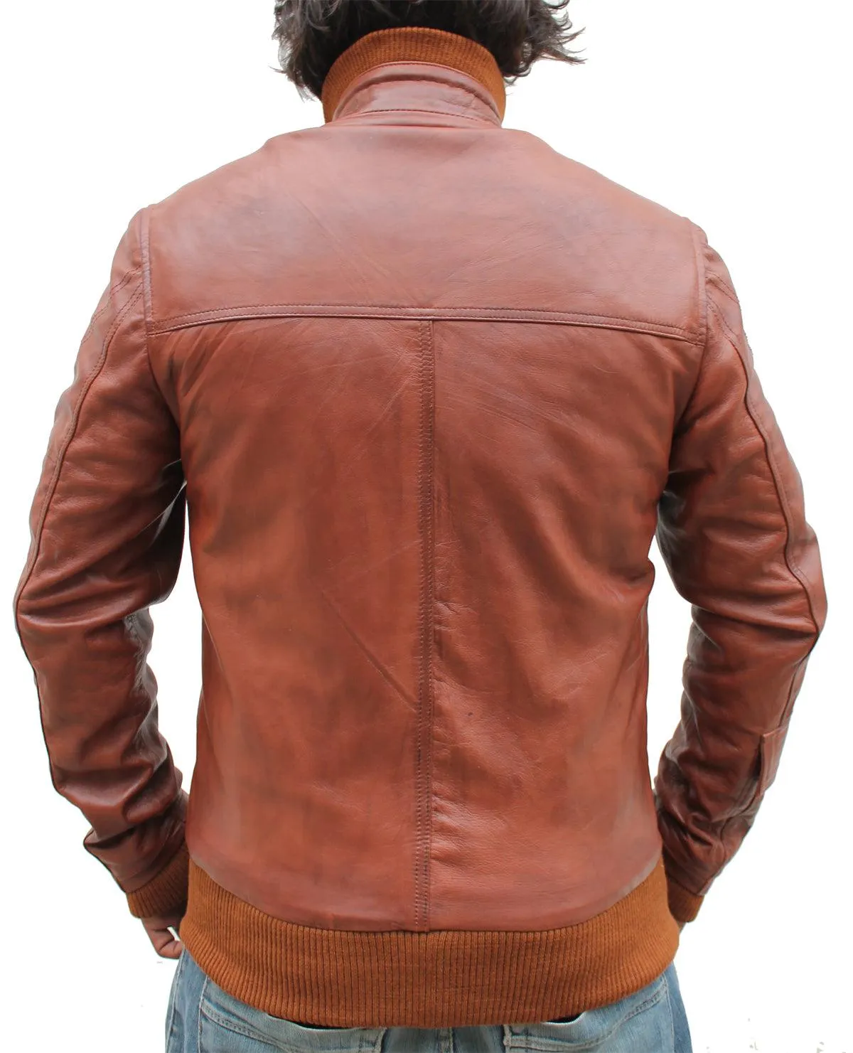 Men Vintage Biker Stylish Leather Jacket - Tan Brown