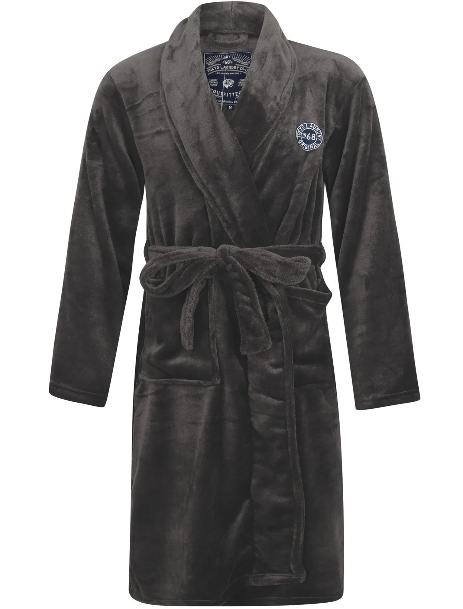 Men's Alps Soft Fleece Dressing Gown with Tie Belt in Dark Grey - Tokyo Laundry