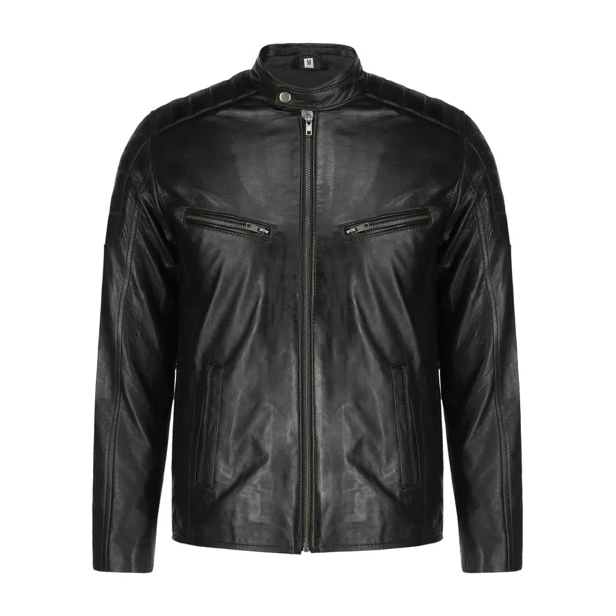 Mens Lambskin Biker Style Leather Jacket